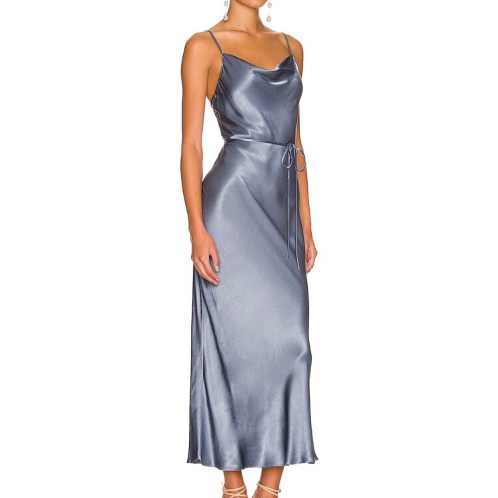 Shona Joy La Lune Bias Cowl Midi Dress in Blue Smoke